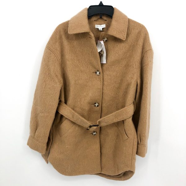 TOPSHOP Women s Brushed Shacket Size 2 Tan Camel Belted Long Sleeve NWT Cheap