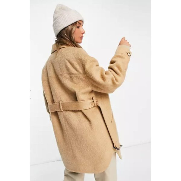 TOPSHOP Women s Brushed Shacket Size 2 Tan Camel Belted Long Sleeve NWT Cheap