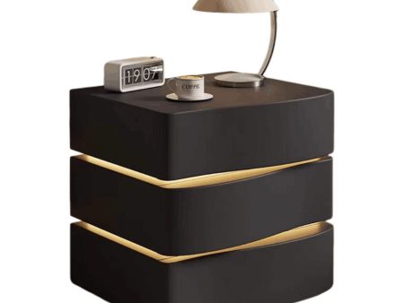 Black and Gold Solid Wood Three-Drawer Bedside Table For Discount