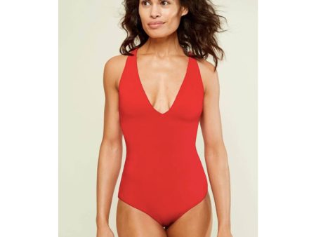 Andie Swim Womens The Bali One Piece Swimsuit Medium Tall Red Plunge NWT For Cheap