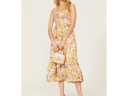 BARDOT Womens Labella Midi Dress 2 (XS) Tropical Yellow Floral-Print Halter NWT Hot on Sale