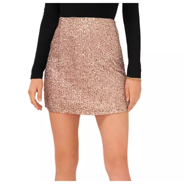 1.STATE Womens Sequin Mini Skirt 8 Champagne Side Zip Lined Party NWT Online Hot Sale