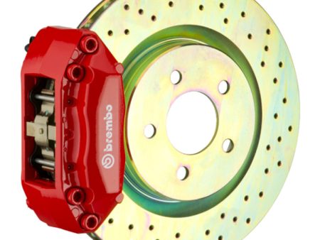 Brembo 00-04 Jetta 1.8t Front GT BBK 4 Piston Cast 2pc 323x28 1pc Rotor Drilled-Red Hot on Sale