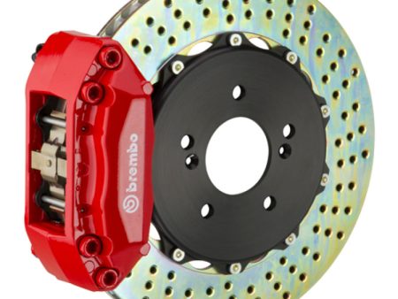 Brembo 99-06 TT (8N) Front GT BBK 4 Piston Cast 2pc 328x28 2pc Rotor Drilled-Red For Sale